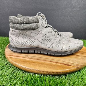 Cole Haan ZeroGrand Boots Womens 9 B Gray Perforated Leather Ankle Lace Up